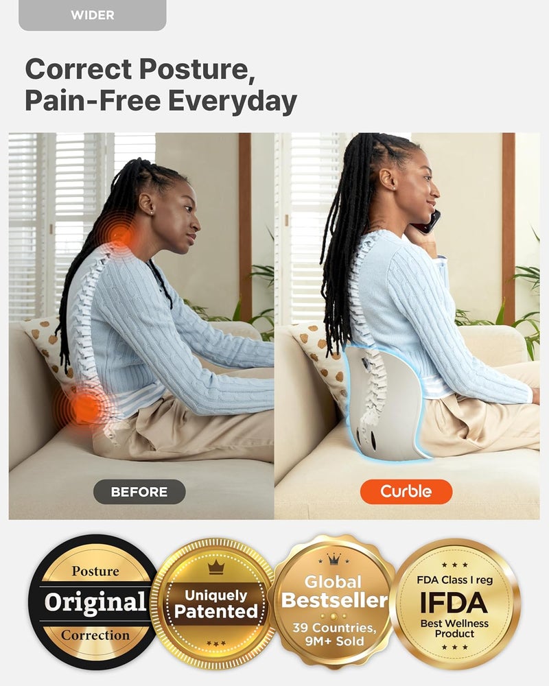 curble Wider(Standard Wide) 2PACK – Ergonomic Back Support Chair, Lumbar Support for Posture Correction & Back Pain Relief, for Office, Floor Seat and Work from Home, Patented(2P Black) - Image 3
